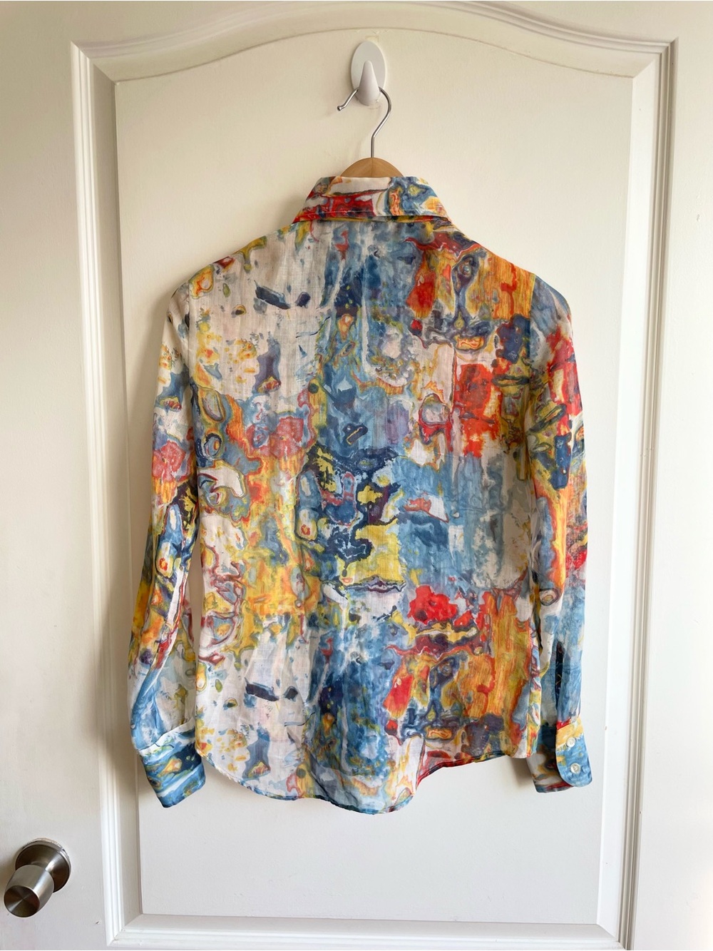 Vintage 1970 Vincent Van Goh Art Style Button Down Size Small Big Point Collar - Picture 2 of 5